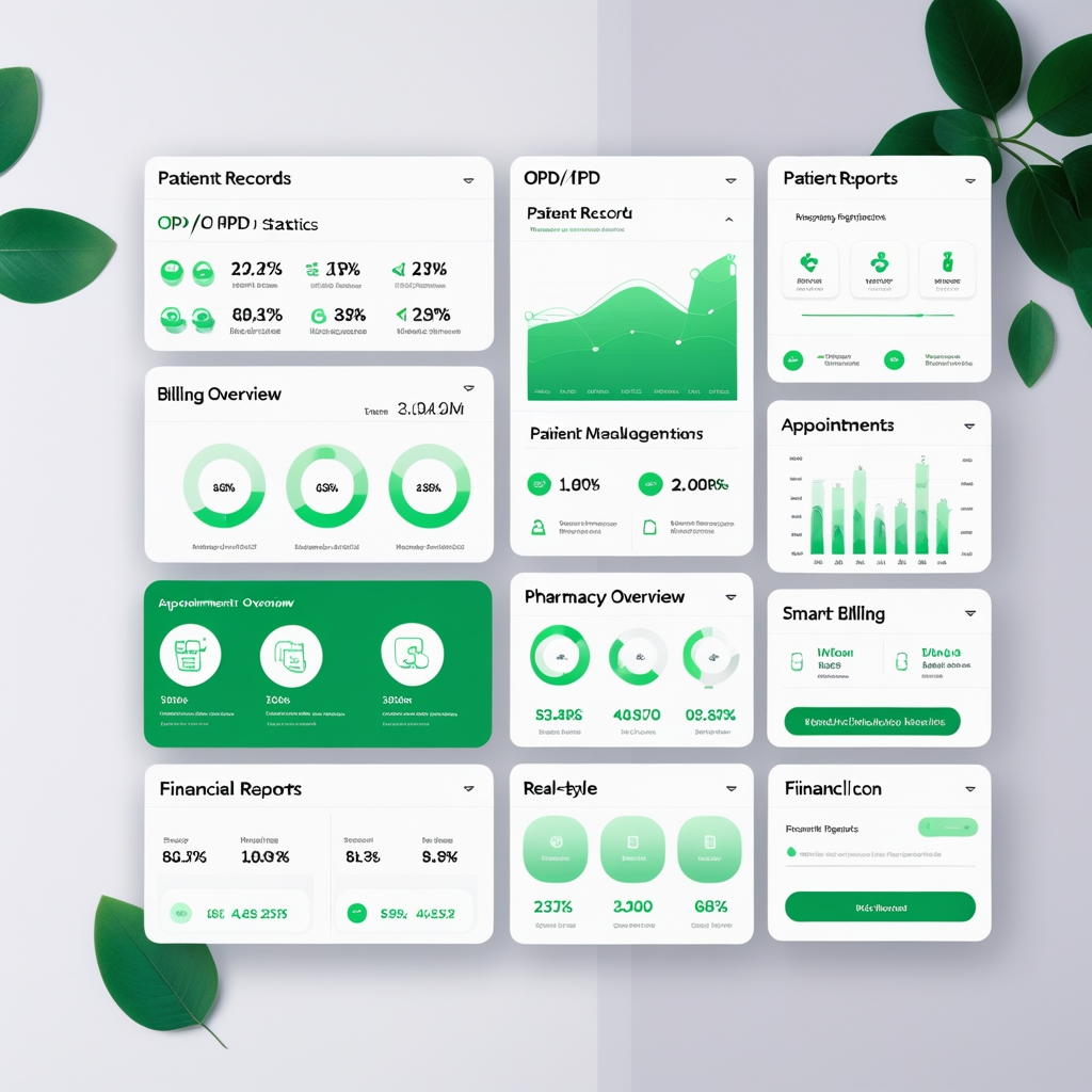Hospital Management Software Dashboard Interface showing patient records and analytics